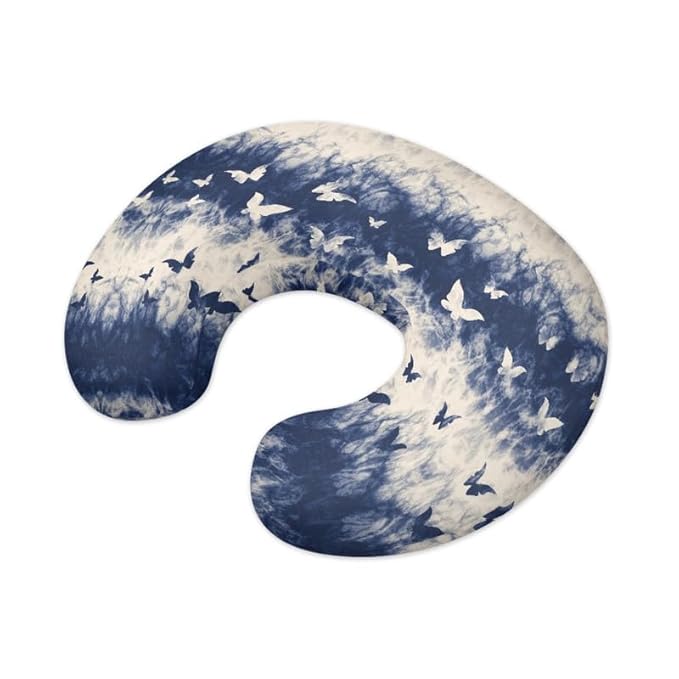 Blue Beige Gradient Nursing Pillow Cover Navy Blue Watercolor Butterfly Breastfeeding Pillow Slipcover for Boys Girls Art Butterfly Stretchy Breastfeeding Pillow Cover