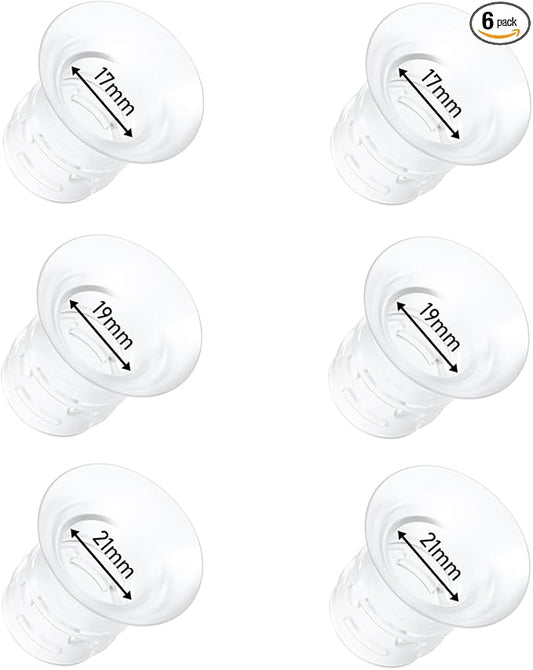6pcs 17/19/21mm Flange Insert Compatible with eufy S1 Pro/S1/E10/E20, Fit for Momcozy M9/M6/M5/S12 pro Breast Pump, Replace for Spectra/Medela/MomMed/eufy/Lansinoh/Elvie with 24mm Flange/Shield