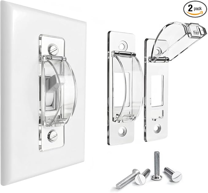 Wall Switch Guard, ILIVABLE Child Proof Light Switch Plate Covers Protects Your Lights from being Accidentally Turned On or Off by Children and Adults (Clear, 2 Pack)