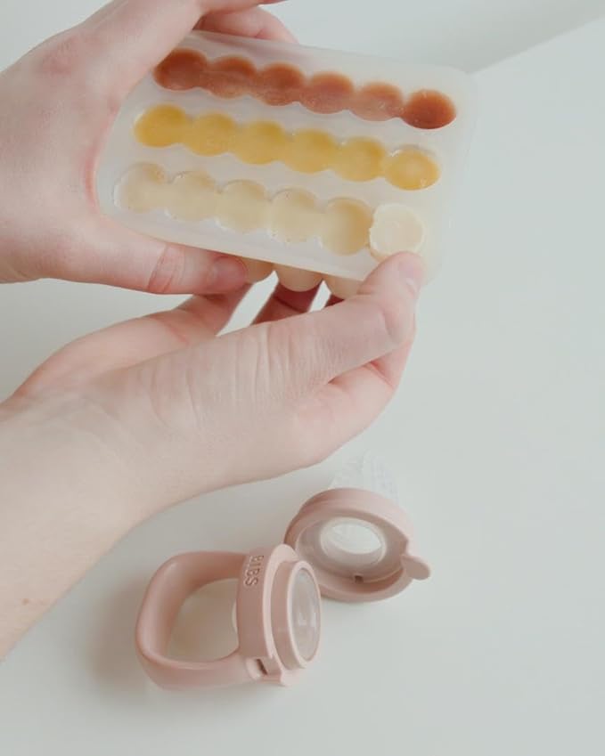 BIBS Baby Food Freezer Tray for Easy Storage, Compatible with BIBS Food Feeder, Spill-Proof, Silicone Bottom, Includes Lid, BPA-Free - Ideal for Breastmilk, Purees, Smoothies - Ivory