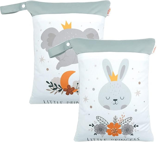 MOMIGO 2pcs Wet Dry Bags for Baby - Reusable, Washable Cloth Diapers for Baby Stroller, Diapers, Travel Bags, Gym Bag 11.8 * 15.7inch