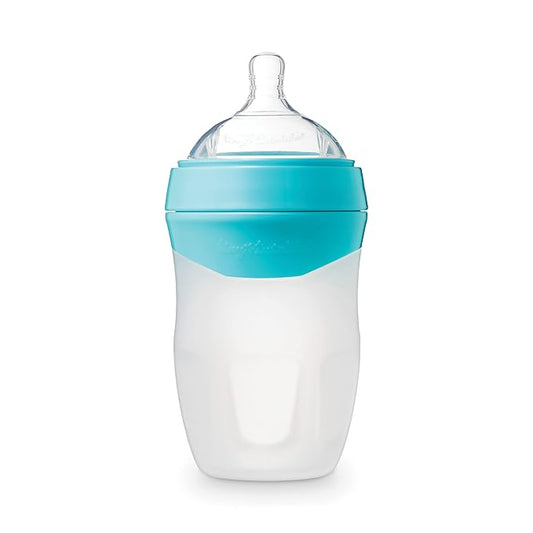 Tiny Twinkle Silicone Baby Bottle with Comfort Grip and Soft Flexible Nipple - Squeezably Soft Baby Bottles for Newborn and Up (Mint, 8 Ounce)