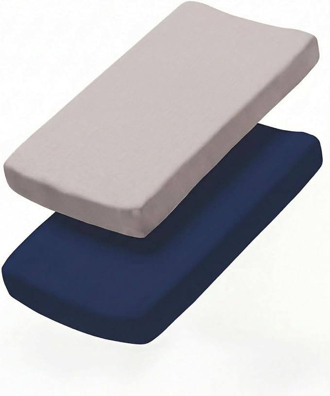 Changing Pad Cover - Pack of 2 Soft Unisex Diaper Change Microfiber Table Sheets - Fits 32"x16" Contoured Pad - Changing Pad Cover for Baby Boys & Girls - Snug, Machine Washable - Oeko-Tex, Grey/Navy