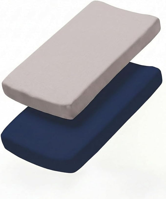 Changing Pad Cover - Pack of 2 Soft Unisex Diaper Change Microfiber Table Sheets - Fits 32"x16" Contoured Pad - Changing Pad Cover for Baby Boys & Girls - Snug, Machine Washable - Oeko-Tex, Grey/Navy