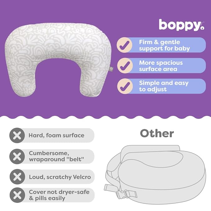Boppy Nursing Pillow - Firm, Ergonomic U-Shaped Bottle and Breastfeeding Pillow with High Lift for Comfort and Support, Spacious Surface - Cream Retro Squiggles