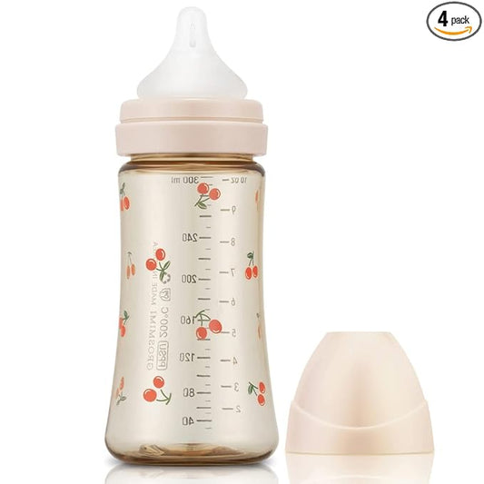 Grosmimi PPSU Baby Bottle, BPA Free (10oz Cherry_Rose Gold)
