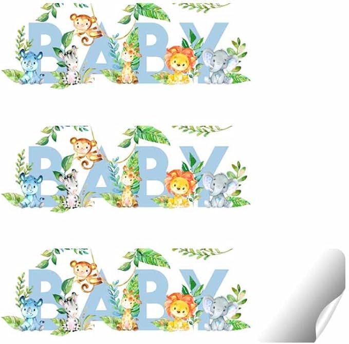 Watercolor Jungle Animals It's a Boy Baby Shower Waterproof Water Bottle Sticker Wrappers 20 Wrap Around Labels Sized 1.75" x 8.5" by AmandaCreation
