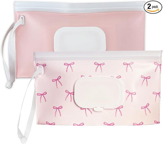cephira Baby wipes dispenser，portable baby wipes holder for outdoor, Refillable baby wipes container, on the go wet wipe pouch for travel, resuable wipes dispenser for hiking (Pale Pink)
