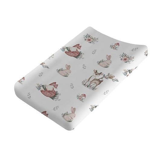 Cute Animals Changing Pad Covers Baby Deer Rabbit Leaves Mushroom Unisex Diaper Change Table Sheets for Boys Girls Soft Breathable Stretchy Changing Table Sheets 32''x16''