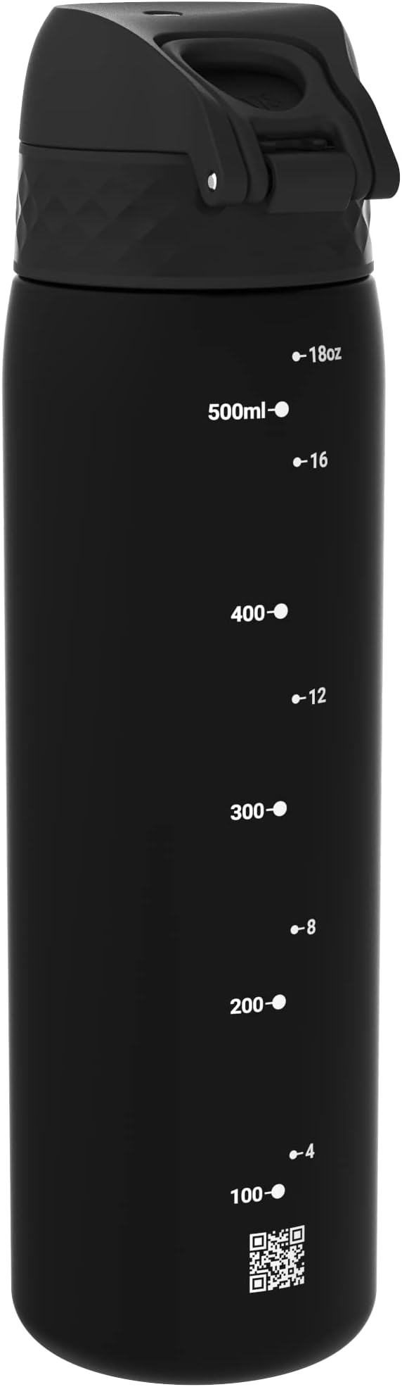 Ion8 Water Bottle, 500 ml/18 oz, Leak Proof, Easy to Open, Secure Lock, Dishwasher Safe, BPA Free, Hygienic Flip Cover, Carry Handle, Fits Cup Holders, Easy Clean, Odor Free, Carbon Neutral, Black