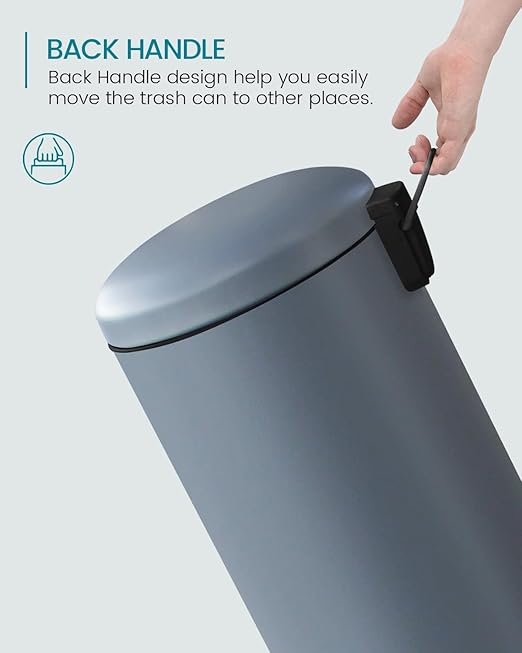 8 Gallon Trash Can, Stainless Steel Garbage Can with Soft Close Lid, Removal Liner, Pedal Trash Can Round Tall Trash bin for Kitchen, Office, Living Room or Bathroom, Grey