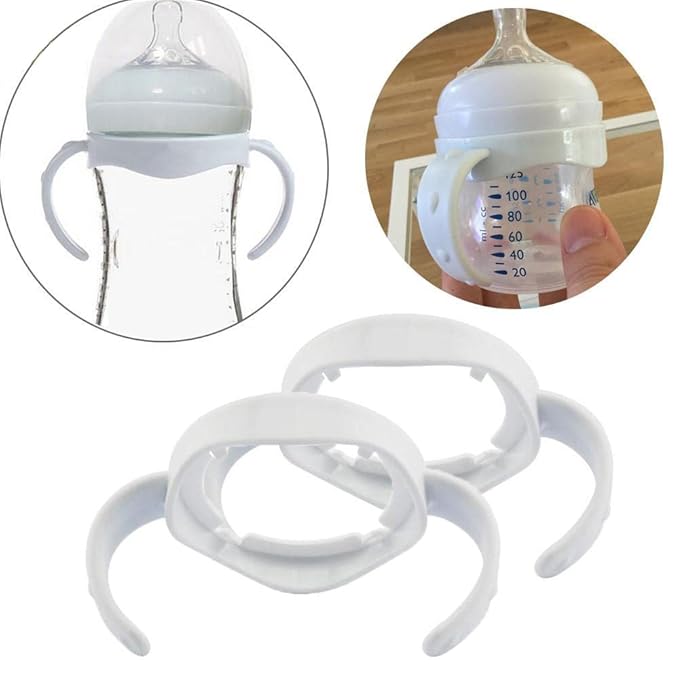 4 Packs Bottle Handles Baby Feeding Transitional Baby Feeding Nursing Bottle Holders Easy Grip Standard Plastic Handle for Avent Natural Series Baby Bottles (White)