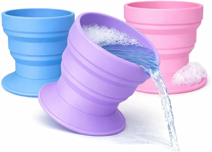 TubbyCup Toddler Bath Rinse Cup – Easy Hair Rinsing Without Tears, Suction Base Sticks to Tub, Soft Collapsible Silicone, BPA-Free (Purple)