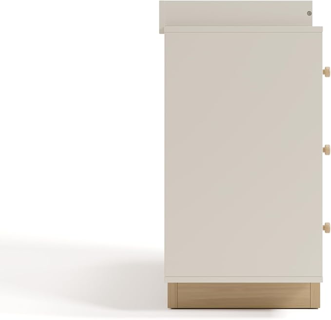 Storkcraft Texas 3 Drawer Chest with Removable Changing Table Topper (Frosted Oat/Driftwood) – GREENGUARD Gold Certified Baby Dresser, Interlocking Drawer System for Nursery & Kids’ Bedroom Dresser