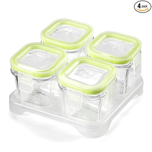 Matyz 4-Pack Glass Baby Food Jars With Lids Airtight Freezer Microwave Oven Safe (Mint Green, 4 OZ Each) - Small Solid Food Storage Containers Baby Stackable Baby Food Containers Glass