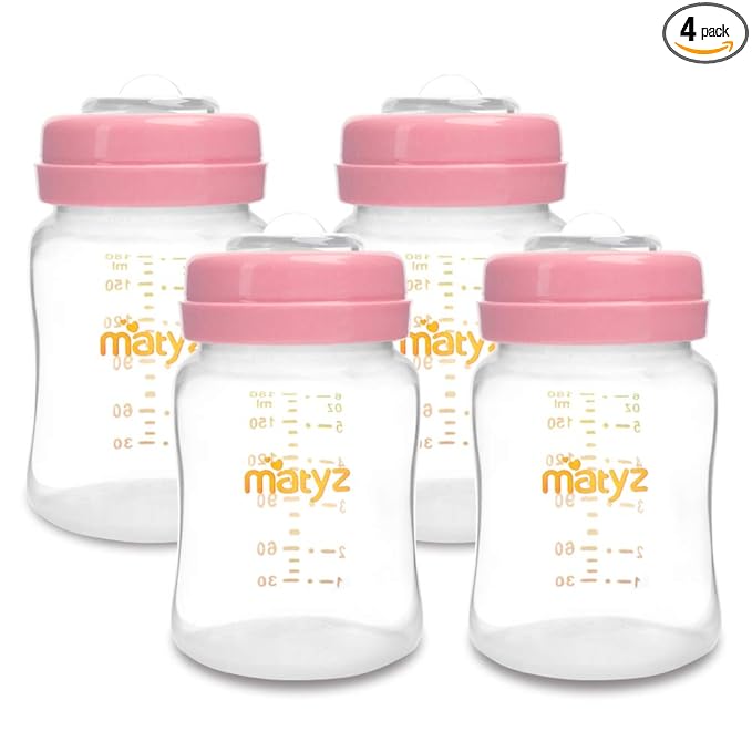 Matyz 4-PACK Breast Milk Collection And Storage Bottles (Pink, 6oz Each) - No BPA Breastmilk Storage Containers With Lids - Pumping Storage Bottles For Philips Avent Medela Spectra Breast Pumps