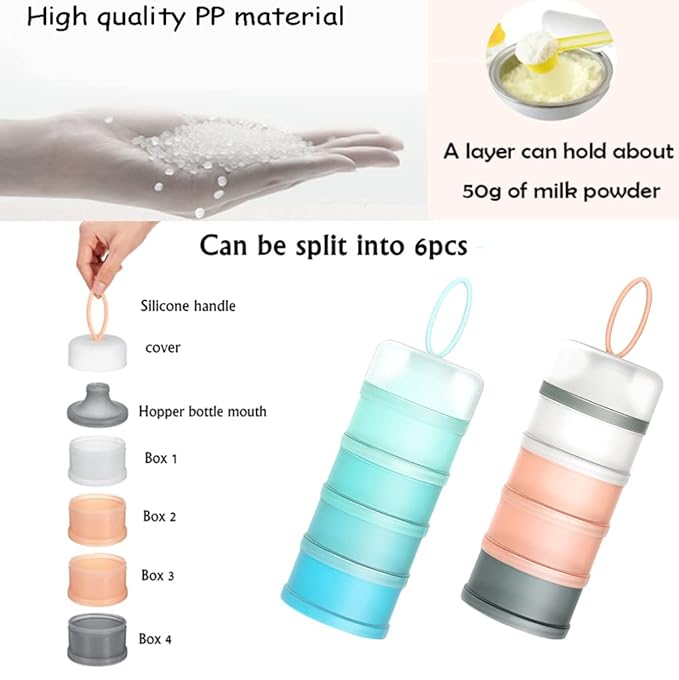 4-Piece Twist Lock Snack Storage Container, Non-Spil Portable and Stackable Storage Travel Container for Protein Powder Formula Nuts and Fruit, BPA Free Durable Plastic Snack Containers for Kids