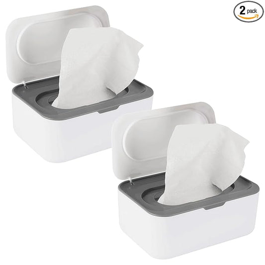 Flenpptly 2 Pack Baby Wipes Dispenser, Wipes Case Baby Wipe Holder Keeps Wipes Fresh, Non-Slip, Easy Open & Close (2 Pack Gray)