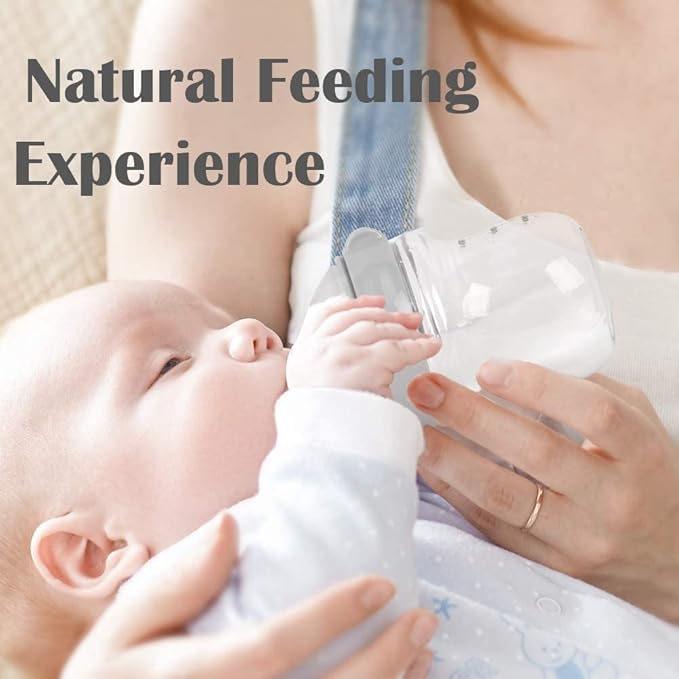 haakaa Natural Glass Baby Bottle Wide Neck Anti&Glass Baby Bottle Sleeve-Easy to Clean & Latch for 6M+ Breastfed Babies, Newborn Registry Essentials,BPA-Free