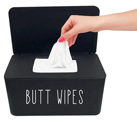 Moorfowl Butt Wipes Dispenser for Bathroom, Upgrade Size(8.2L x 4.9W x 3.9H inches), Large Capacity Flushable Wipes Holder Container for Restroom