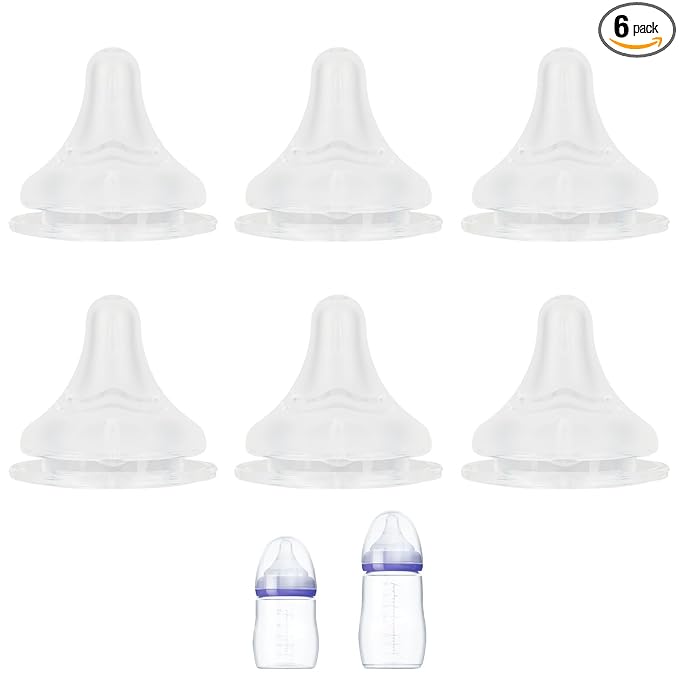Silicone Nipple for Lansinoh Anti-Colic Baby Bottle, Slow Flow, Size S, 1m+, 6 Count