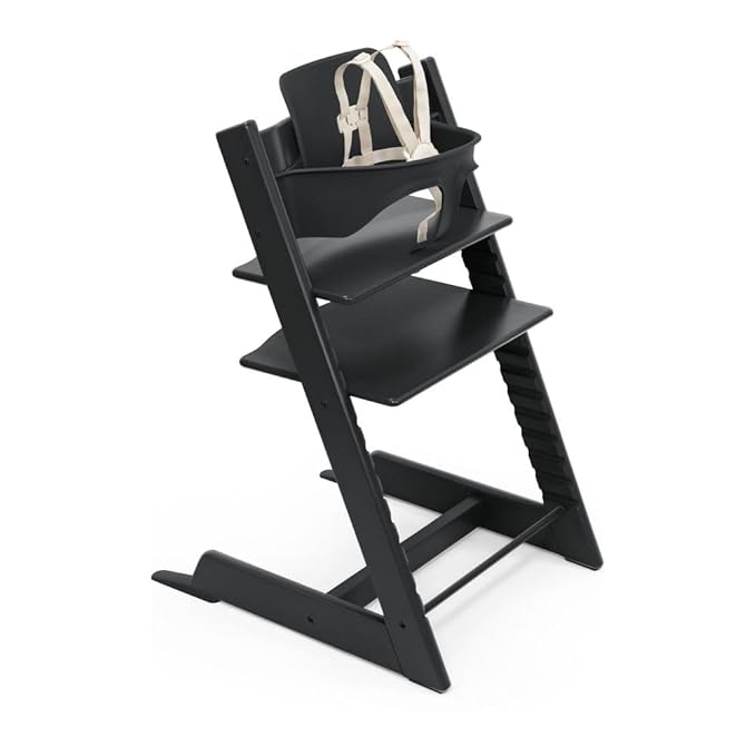 Stokke Tripp Trapp High Chair 2, Black - Includes Chair + Baby Set with Removable Harness for Children 6-36 Months - Adjustable, Ergonomic & Easy to Clean
