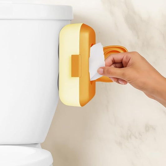 Loo Kids Flushable Wipes Dispenser – Fits Standard Size Flushable Wipes Only – No-Drill Suction Mount Wipe Holder for Toilet Tank, Tile, or Smooth Bathroom Surfaces, Yellow