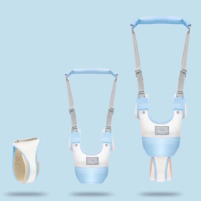 KIYUMI Baby Walking Harness Adjustable Handheld Kids Walker Helper Assistant Belt for Learning Walk Trainer Tool Walking Wing, 3D Mesh Blue