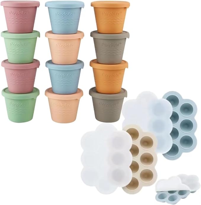 PandaEar 12 Pack Silicone Baby Food Storage Containers & 2 Pack Baby Food Freezer Tray