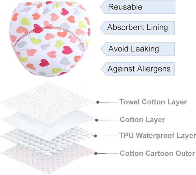 Cotton Reusable Baby Training Pants Unisex Potty Toddler Underpants Kids Waterproof Breathable Underwear 6-Pack