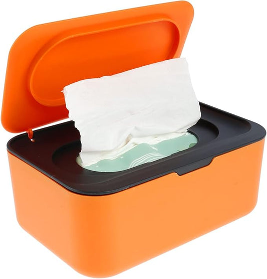 Wipes Dispenser, Dustproof Wet Tissue Box Baby Wipe Holder Large Capacity Wipes/Tissue Case with Moistur e Seal Secure Lid Keeps Wipes Fresh for Home, Office(Orange Black)