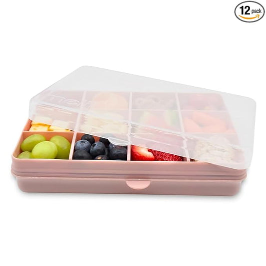 melii Snackle Box |12-Compartment Snack Container with Removable Dividers, BPA-Free Food Storage for Travel, School & On-the-Go Snacks, Kids & Family Organizer (Pink)