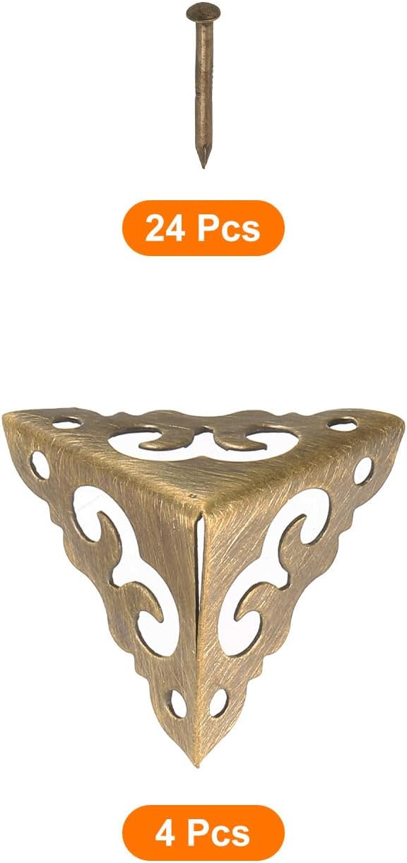 uxcell 4 Pcs Brass Edge Guard, 20mm Decorative Box Corner Cover, Corner Protector, Vintage Stair Dust Corners with Screws, Bronze