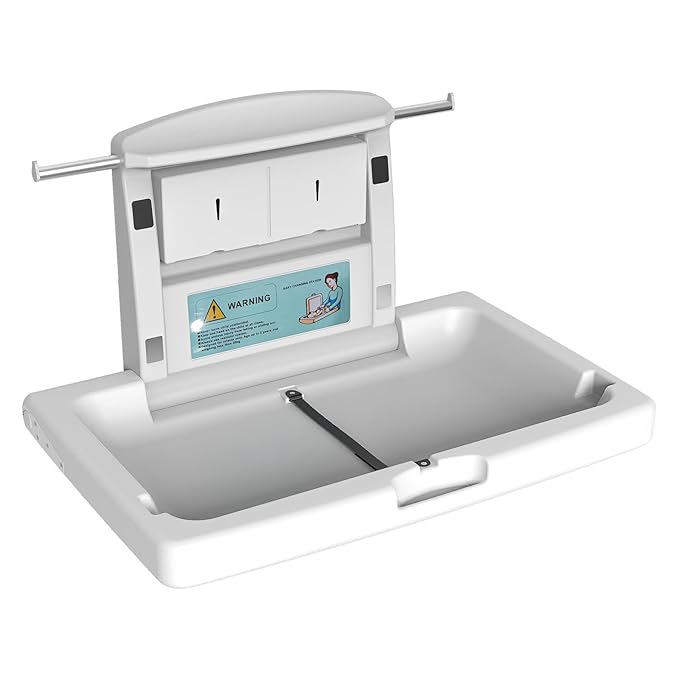 Commercial Baby Changing Station Wall Mounted, Horizontal Fold-Down Baby Changing Table, Heavy Duty 200lb Capacity, Space Saving Diaper Changing Station for Restroom & Public Facilities