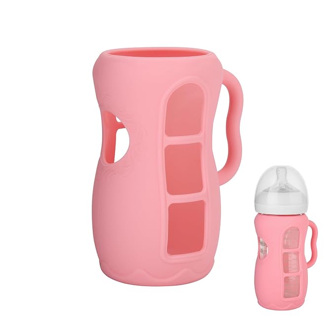 Silicone Sleeves with Handles for Avent Natural Glass Baby Bottle, Compatible with Philips Avent Anti Colic Baby Bottles 8 oz, Anti Breakage Baby Bottle Holder Cover, Sleeve Only, Pink