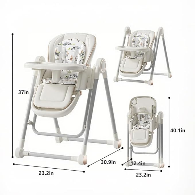 Baby High Chair,Adjustable 2-in-1 Baby High Chair,Portable Highchair for 1+ Years/Detachable PU Cushion/Locking Wheels KKK