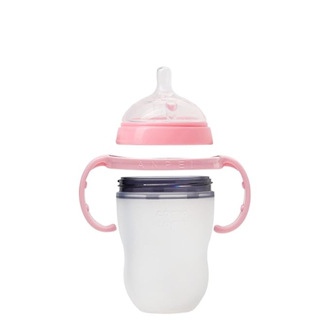 Bottle Handles Grip Compatible for Comotomo Baby Feeding Bottle (2 Count, Green & Pink)
