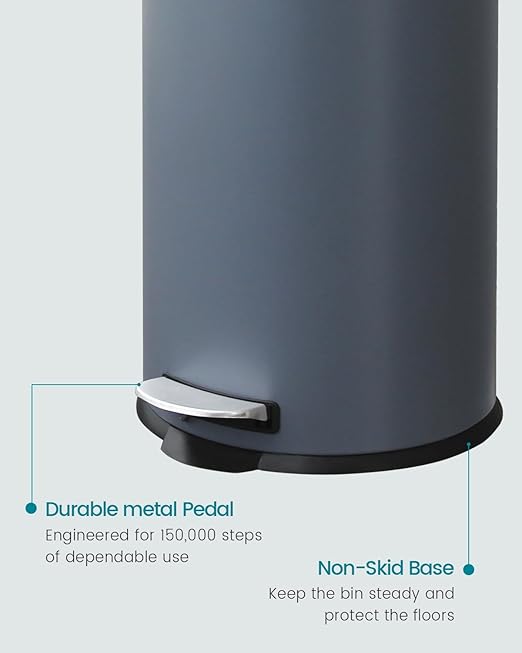 8 Gallon Trash Can, Stainless Steel Garbage Can with Soft Close Lid, Removal Liner, Pedal Trash Can Round Tall Trash bin for Kitchen, Office, Living Room or Bathroom, Grey