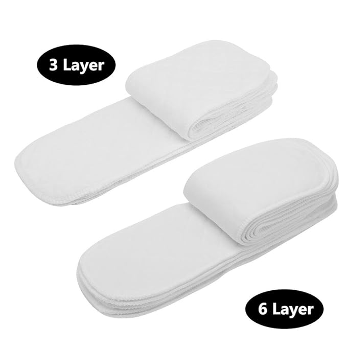 10PCS Reusable Nappy Liners Washable Layers Soft Incontinence Cloth Diaper Insert Liner Nappy Pad Baby Cotton Fiber Inserts for Cloth Diapers(Insert 6 Layers)