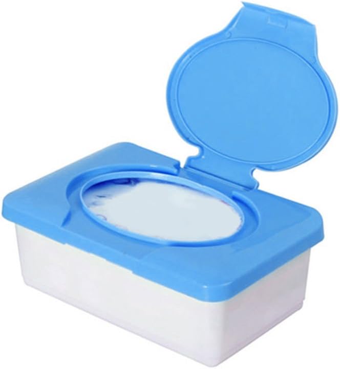 Afco Wet Tissue Storage Box Plastic Case Car Office Wipes Holder with Buckle Lid Blue