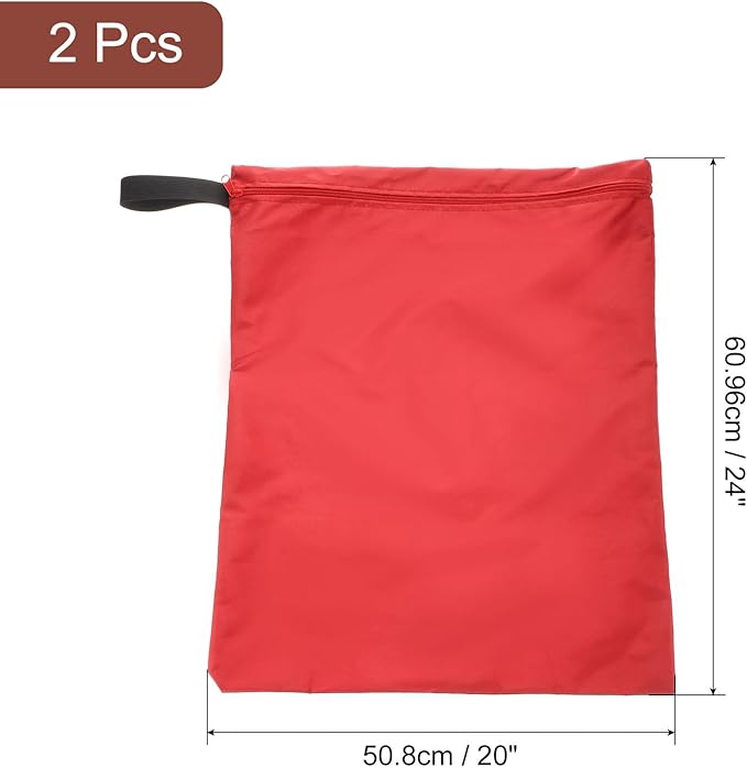 uxcell 2 Pcs Wet Dry Bags, 20" x 24" Waterproof Travel Bags with Two Zippered Pockets, Gym Bag for Beach Pool Swim Suit and Wet Clothes Red