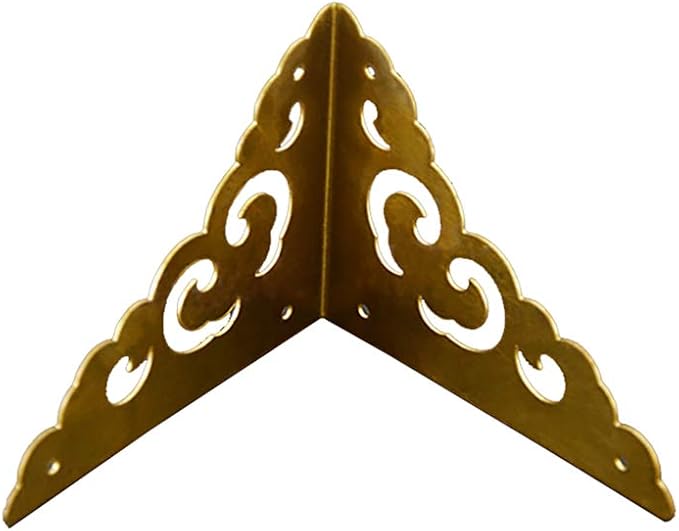 4Pcs Antique Brass Hollow Cloud Pattern Two Sides Corner Protectors Vintage Furniture Desk Edge Wooden Jewelry Gift Box Cabinet Corner Guard (Gold)