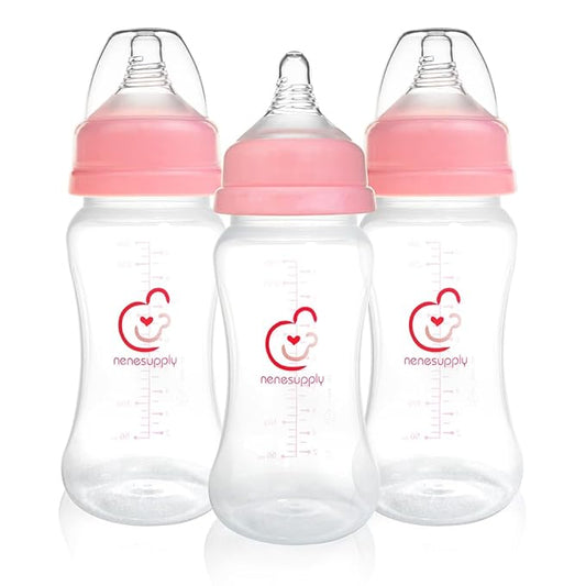 Nenesupply Natural Baby Bottles Newborn Feeding Bottles Slow Flow Breastfeeding Bottle for Breastfed Babies Wide Neck 9oz Anti Colic Level 2 Nipple for 1+ Month Infant Replace Spectra Bottle Pumping