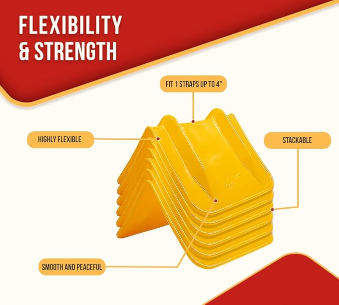 Mytee Products 8"x8"x12" Yellow Flatbed Corner Protector - V Shaped Edge Guard for Tie-Down Winch & Ratchet Straps - Fit 1 Straps Up to 4"- Plastic Corner Protector for Flatbed Trailer Cargo Load