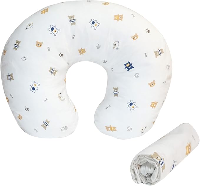 Nursing Pillow Cover(Only Pillowcase) Soft Cotton Removable Cover for Breastfeeding Pillows, Ultra Comfortable Breathable Slipcover for Newborn Baby Girl and Boy (Blue Bear)