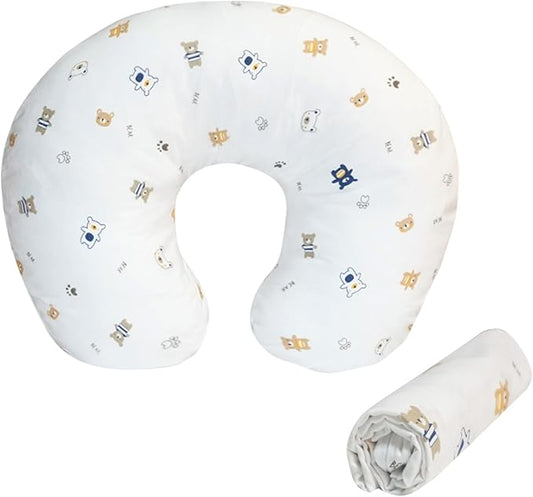 Nursing Pillow Cover(Only Pillowcase) Soft Cotton Removable Cover for Breastfeeding Pillows, Ultra Comfortable Breathable Slipcover for Newborn Baby Girl and Boy (Blue Bear)