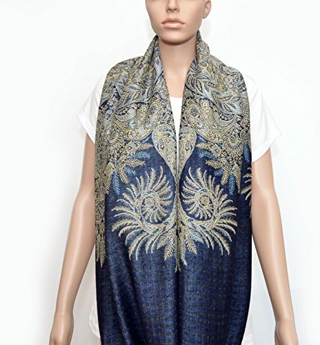 Nursing Cover - Nursing Scarf - Nursing Infinity Scarf - Breastfeeding Cover (Navy Blue with Floral Golden Beige Pattern)