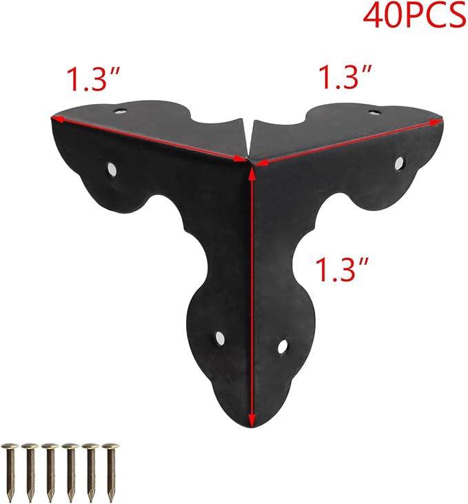 T Tulead 40PCS Metal Corner Protector Decorative Corner Hadrware Wood Corner Guards Black Edge Guard 1.3" with Mounting Screws
