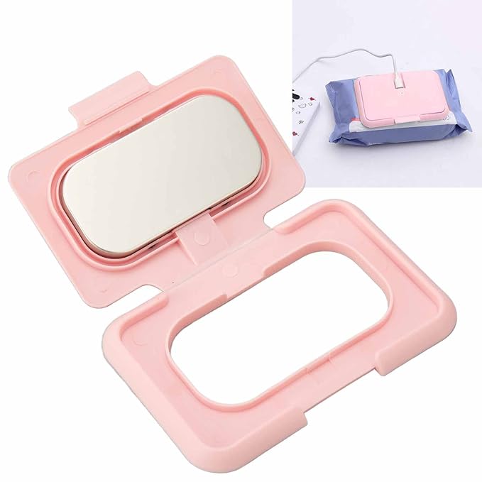 Baby Wipe Warmer, Baby Wet Wipes Dispenser, Travel Holder Refillable Ultra Thin USB Heating Wipe Case, Keep Constant Temperature, Large Capacity, Newborn Essentials, Pink