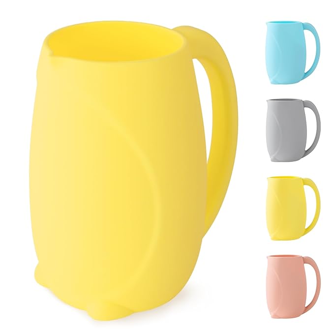 Baby Bath Rinse Cup - Children's Shampoo and Body Wash Rinse Cup with Easy Grip Handle for Rinsing Baby Shampoo and Soap - Food Grade Silicone - Penguin (Yellow)